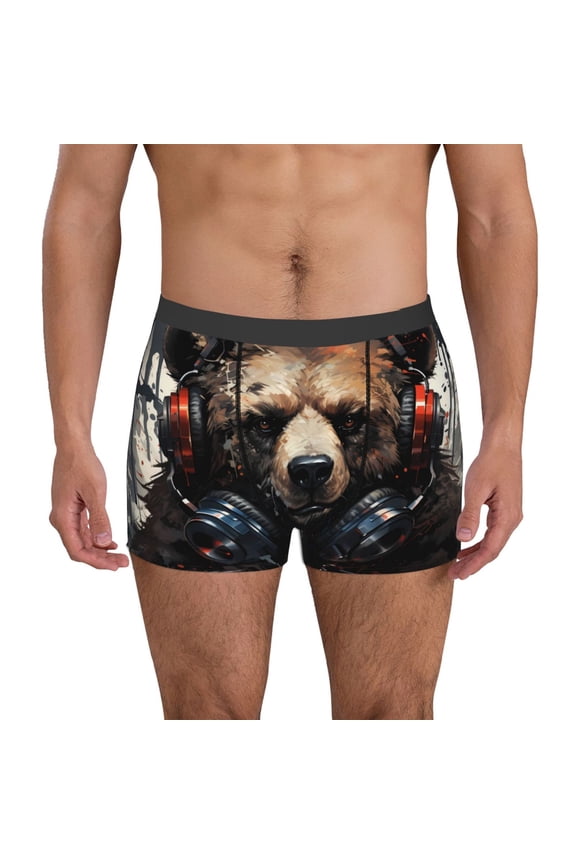 Urban Bear With Headphones Pattern Men's Boxer Brief Underwear,Soft Funny Underwear for Men-XX-Large