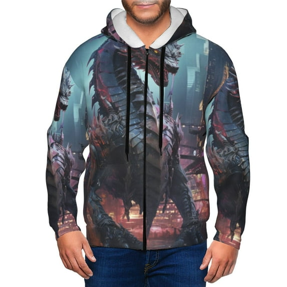 Vsdgher Urban Mechanical Dragon Mens Hoodies Zip Hoodie, Hoodies for Men, Zip-up Hooded Sweatshirt-Medium