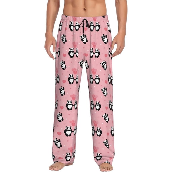 Vsdgher Valentine'S Day Panda Print Mens Pajama Pants Sleep & Lounge Pants, PJ Bottoms With elastic waistb and Pockets