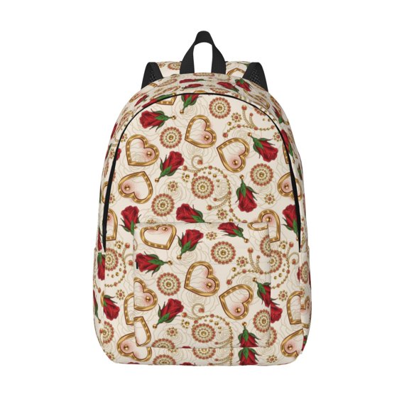 Vsdgher Valentine'S Day Rose Print Canvas Backpack Travel Rucksack Unisex Knapsack 15.7/17.7Inch Laptop Backpack for Work,College -Small