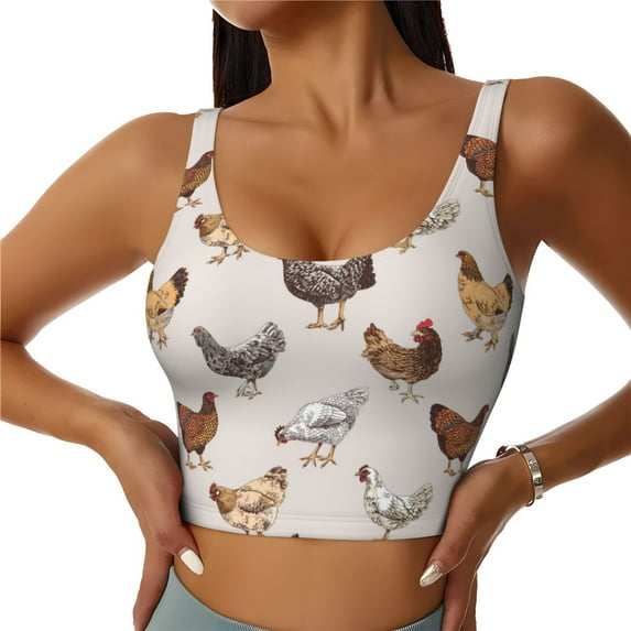 Vsdgher Various Chicken Print Women Sleeveless Athletic Tank Top Built-in Bra Camisole Sports Vest for Yoga Running Fitness Exercise with Removable Pads