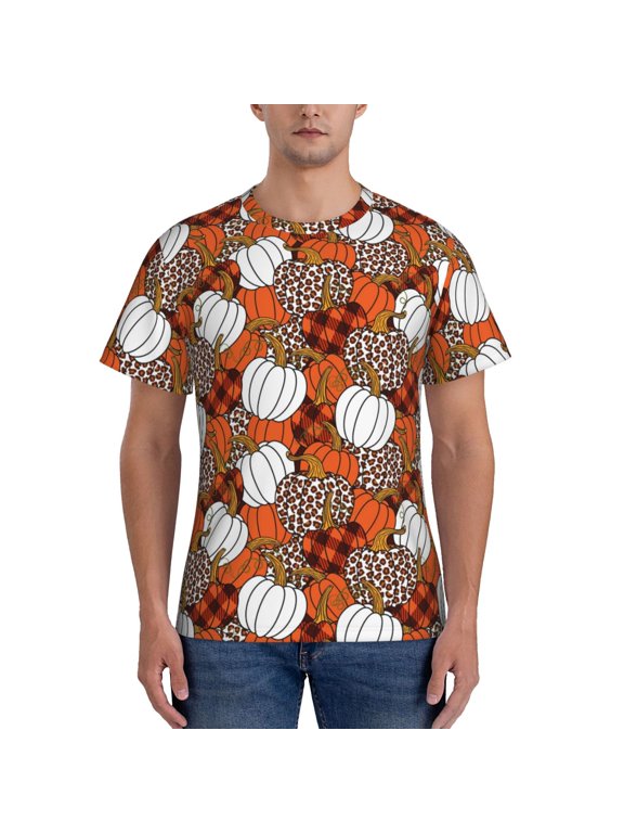 Various Pumpkins Print Men's Dry Fit Mesh Athletic Shirts Moisture Wicking Tennis T-Shirt Tops