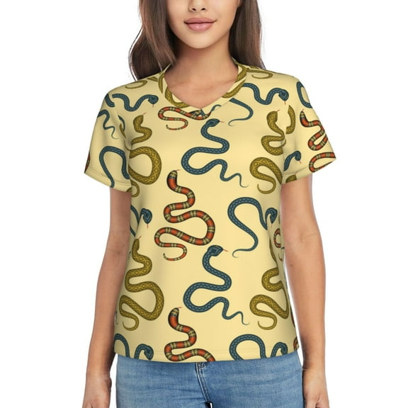 Vsdgher Various Snake Women Shirts V Neck Short Sleeve Tops T-Shirt Basic Tees, S to 3XLSmall