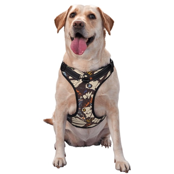 Vsdgher Vector Butterflies Pattern Dog Harness,No Pull Pet Harness with Soft Padded Handle,Adjustable Reflective Vest with 2 Buckles,4 Slide Buckles,S-XL Large