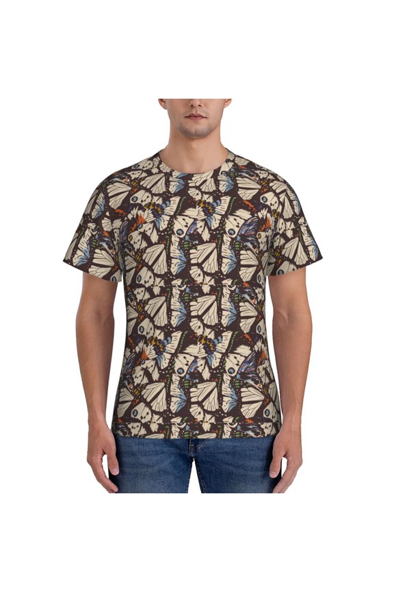 Vector Butterflies Print Men's Dry Fit Mesh Athletic Shirts Moisture Wicking Tennis T-Shirt Tops