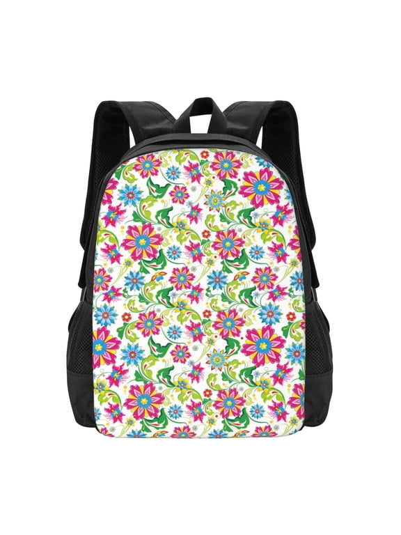 Vector Mexican Otomi Style Bright Print Backpack for Women Men School Bookbag with Laptop Compartment for College Work Travel, Simple Fashion Casual Daypack, Fit 15" Laptop