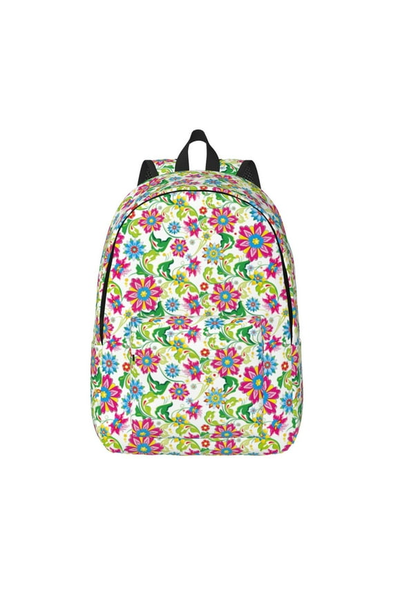 Vector Mexican Otomi Style Bright Print Canvas Backpack Travel Rucksack Unisex Knapsack 15.7/17.7Inch Laptop Backpack for Work,College -Medium