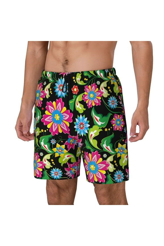 Vector Mexican Otomi Style Bright for Mens Swim Trunks with Compression Liner Swim Shorts Swim Suits Board Shorts-Medium