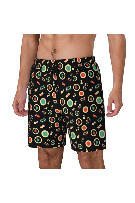 Vector Retro Music for Mens Swim Trunks with Compression Liner Swim Shorts Swim Suits Board Shorts-Small