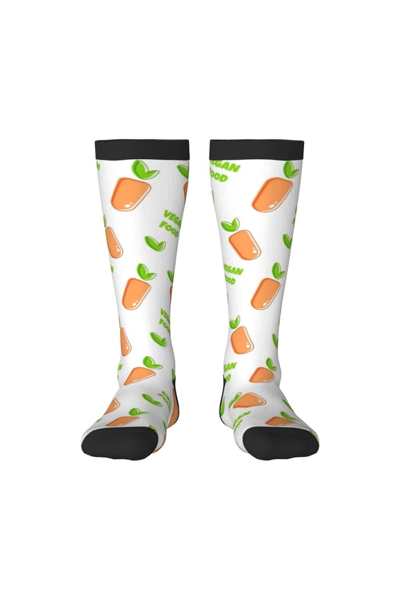 Vegan Fruit Carrot Knee Socks, High Socks Long Stretchy Sock Women Knee High Stocking, Long Socks for Women