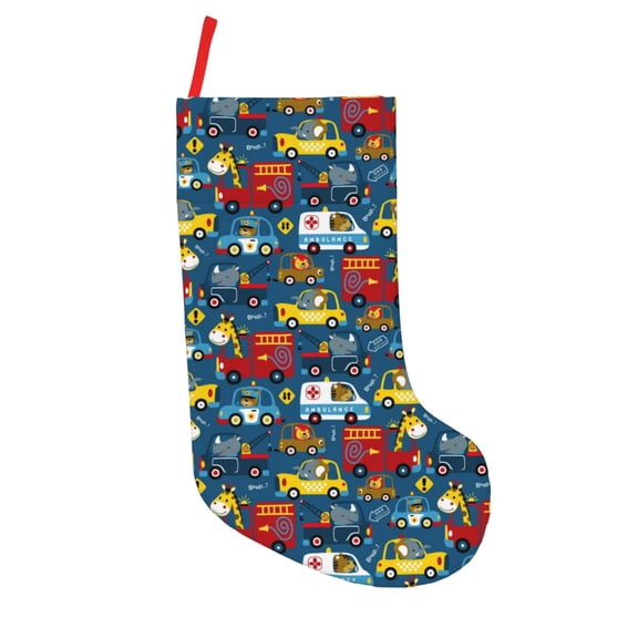 Vsdgher Vehicles Cartoon with Funny Drivers,Animal Drivers Christmas Stockings 18 inch Large Kids Stocking Bags Hanging Socks for Christmas Decor Decorations