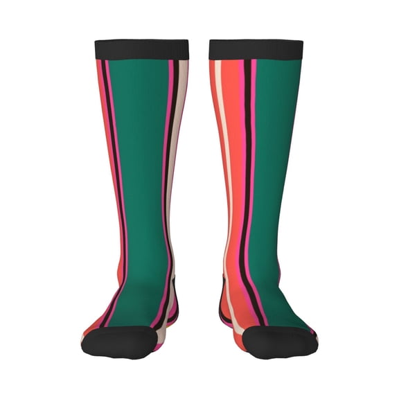 Vsdgher Vertical Stripes Print Thigh High Socks Extra Long Stretchy Sock Women Over Knee High Opaque Stocking Daily Wear