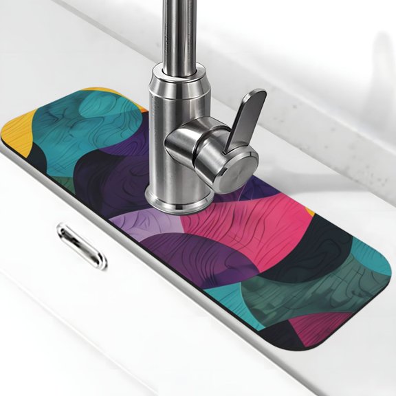 Vsdgher Vibrant Abstract Flow Kitchen Sink Splash Guard Faucet Mat -1 PC Super Absorbent Fast Drying Mat Sink Gadgets-Splash, Bathroom,Sink Mat,(15" X 5.5" )