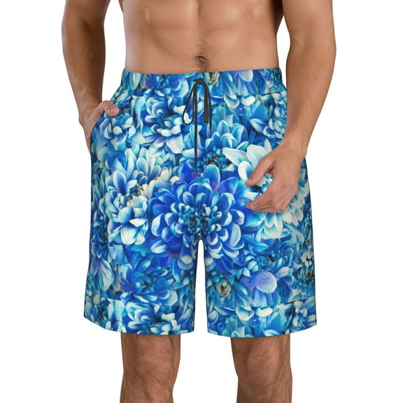 Vsdgher Vibrant Blue Floral Men's Beach Shorts, Surfing shorts, Swim trunks, Quick Dry Swim Trunks for Surfing Beach Fun -Small