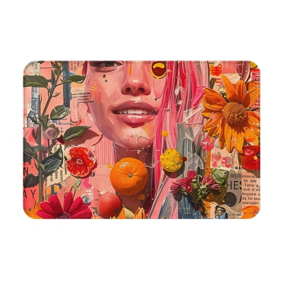 Vsdgher Vibrant Floral Collage Portrait Flannel Anti-Slip Floor Mat Comfort Mat Outdoor Rug, Indoor Outdoor Rugs for Home, Office, Laundry 16''x24''in