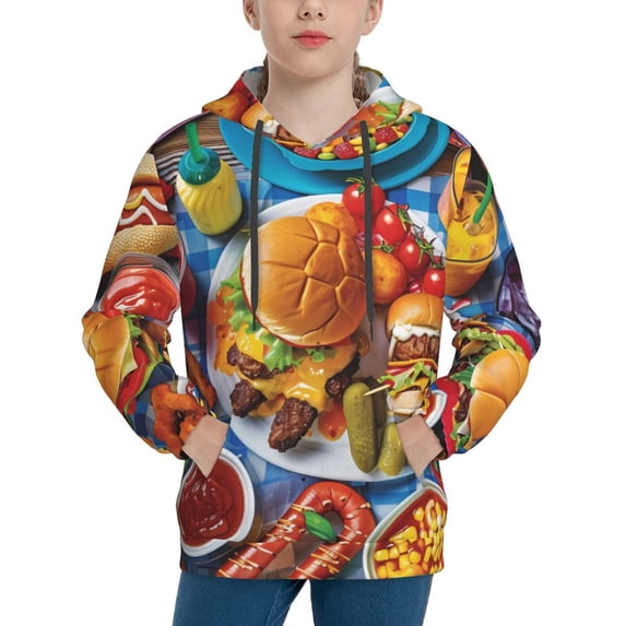 Vsdgher Vibrant Picnic Food Spread Hoodie Youth Classic Hooded Pullover Sweatshirts Essentials Hoodie for Children (s-xl)-Small
