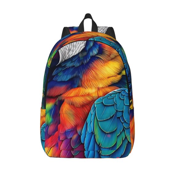 Vsdgher Vibrant Rainbow Parrot Fantasy Print Canvas Backpack Travel Rucksack Unisex Knapsack 15.7/17.7Inch Laptop Backpack for Work,College -Small