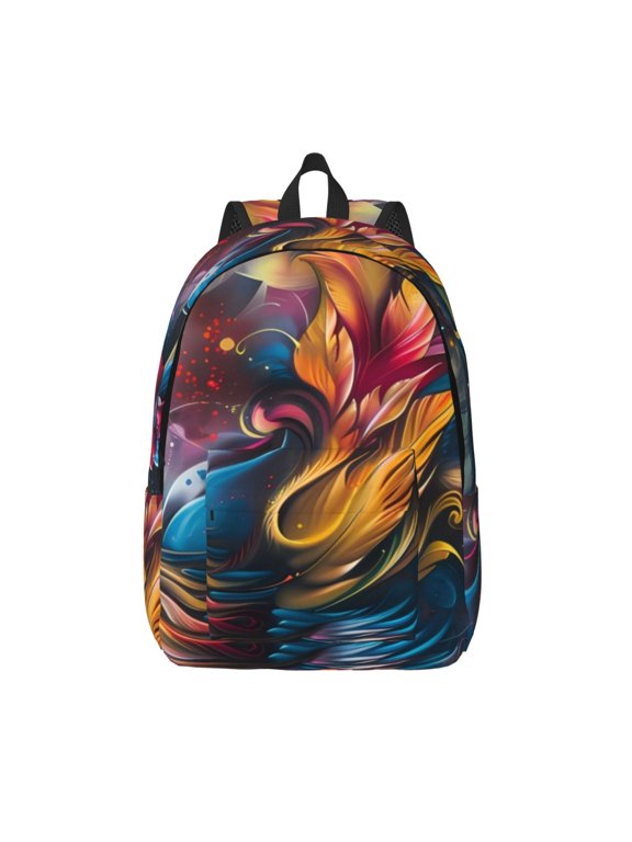 Vibrant Rooster Painting Print Canvas Backpack Travel Rucksack Unisex Knapsack 15.7/17.7Inch Laptop Backpack for Work,College -Small