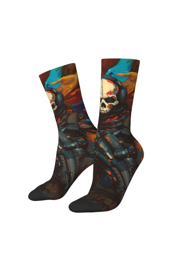 Vibrant Skull Soldier Crew Socks for Men & Women, Breathable Casual Athletic Ankle Socks