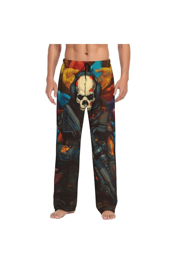 Vibrant Skull Soldier Mens Pajama Pants Sleep & Lounge Pants, PJ Pants-Small