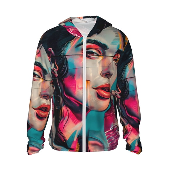 Vsdgher Vibrant Street Art Portrait Print Adult Hoodie Shirts Rash Guard for Men Women,Long Sleeve Sun Protection Fishing Shirts for Athletic Running Swim-X-Large