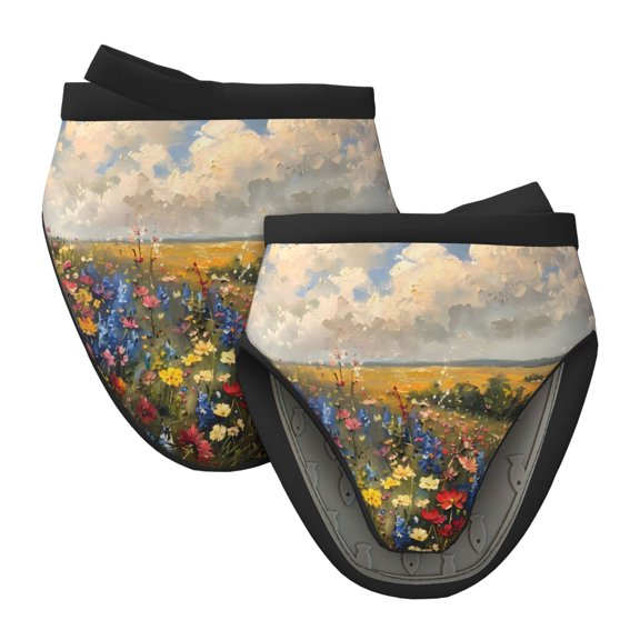 Vsdgher Vibrant Wildflower Meadow Non-Slip Mini Oven Mitt Set, Short Oven Mitts for Baking Grilling Barbecue Microwave, 5.9"x5.9"in