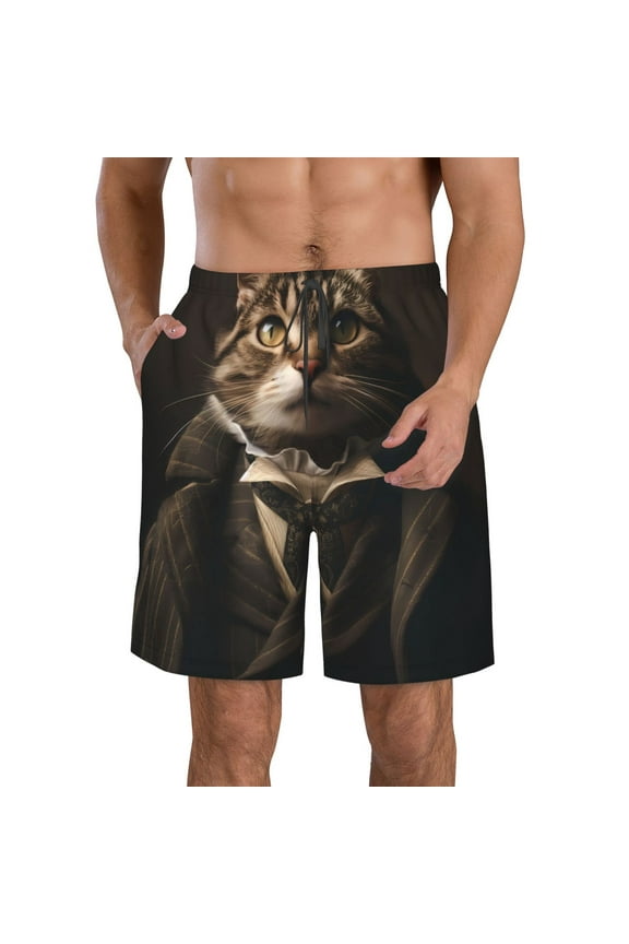 Victorian Gentle Cat Men's Beach Shorts, Surfing shorts, Swim trunks, Quick Dry Swim Trunks for Surfing Beach Fun -Medium