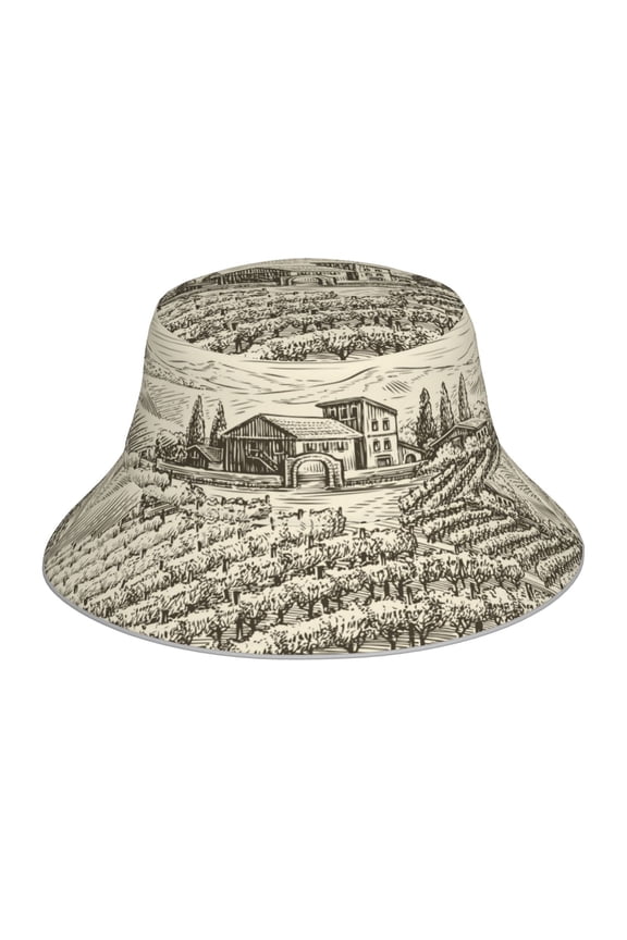 Vineyard Landscape Print Bucket Hat for Men&Women Bucket Hat Reversible Summer Double-Side-Wear Travel Gardening, Beach, Camping, Hiking, Fishing Cap