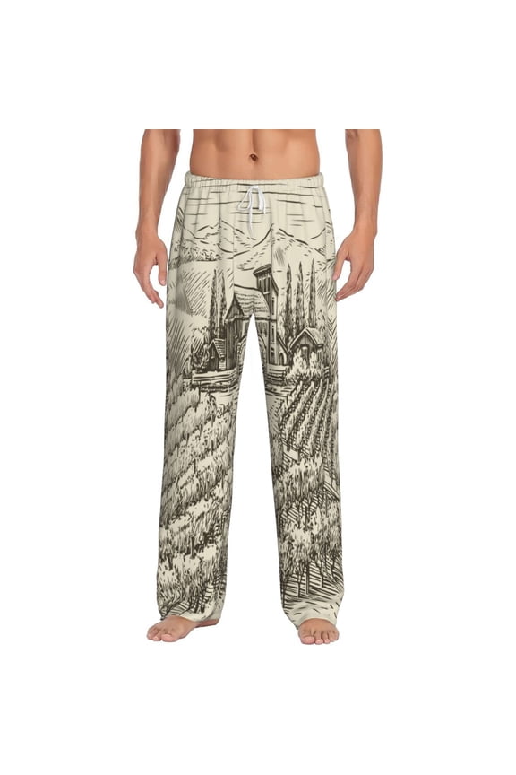 Vineyard Landscape Print Mens Pajama Pants Sleep & Lounge Pants, PJ Bottoms With elastic waistb and Pockets