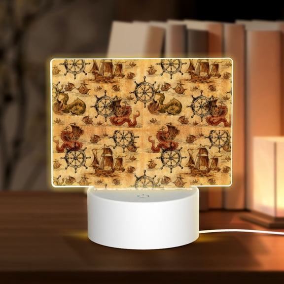 Vsdgher Vintag Ancient Sailboats Rectangular Acrylic Night Light Acrylic Sleep Night Light Friend Gifts for Birthday Gifts for Women Teens Boys Girls