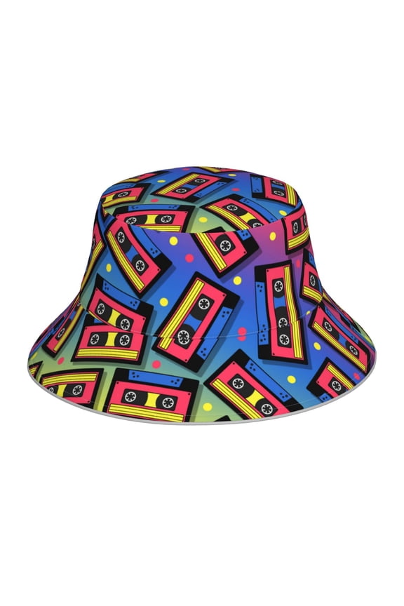 Vintage Audio Cassettes Print Bucket Hat for Men&Women Bucket Hat Reversible Summer Double-Side-Wear Travel Gardening, Beach, Camping, Hiking, Fishing Cap