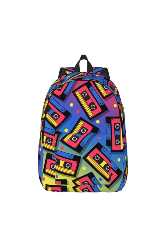Vintage Audio Cassettes Print Canvas Backpack Travel Rucksack Unisex Knapsack 15.7/17.7Inch Laptop Backpack for Work,College -Small
