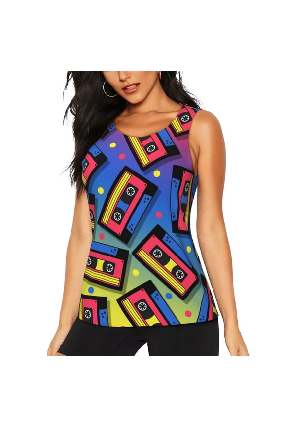 Vintage Audio Cassettes Tank Top Sports Vest Bra for Women Sports ,Quick Dry Sports Workout Running Top Vest-XX-Large