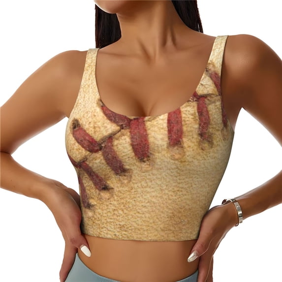 Vsdgher Vintage Baseball Print Women Sleeveless Athletic Tank Top Built-in Bra Camisole Sports Vest for Yoga Running Fitness Exercise with Removable Pads