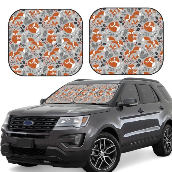 Vsdgher Vintage Blue Fox Family A Print Car Windshield Sun Shade, Reflective Sunshade Window Sunshade Sun Visor Protector Fit for Cars,Trucks,SUVs-Small
