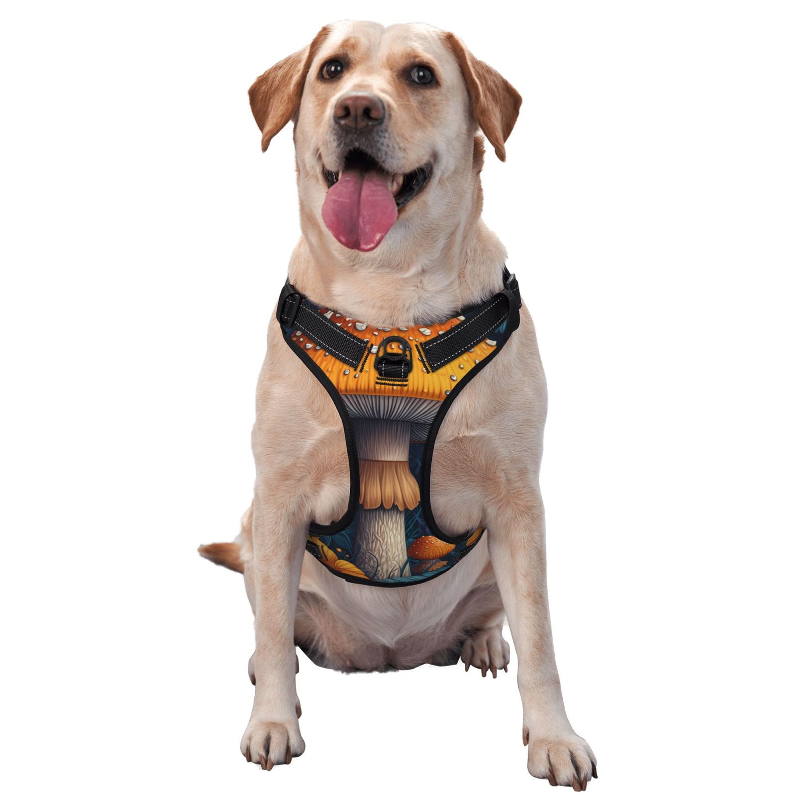 Vsdgher Vintage Blue Leaf Mushroom Pattern Dog Harness,No Pull Pet Harness with Soft Padded Handle,Adjustable Reflective Vest with 2 Buckles,4 Slide Buckles,S-XL Small