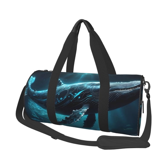 Vsdgher Vintage Blue Pattern Whale 45L Foldable Duffel Bag, Sports Gym Bag,Overnight Bag, Portable Weekender Bag for Airplanes