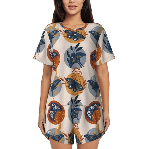 Vsdgher Vintage Botanical Butterfly Art Pattern Womens Pajamas 2 Piece Short Sleeve Sleepwear Set,Summer Soft Pajamas Set Casual Lounge Sets, 2-Piece Pj -Large