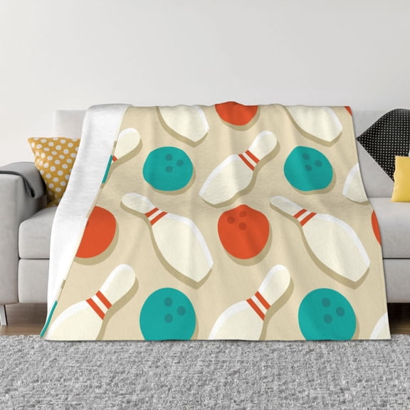Vsdgher Vintage Bowling Pattern Fleece Throw Blanket, Horizontal Fleece Bedding Home Decor for Couch & Bed All Season Use -80"x60"