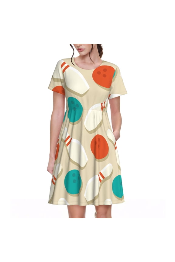 Vintage Bowling for Womens Summer 2025 Casual Midi Maxi Dresses Lightweight Short Sleeve Round Neck Beach Dress -3X-Large