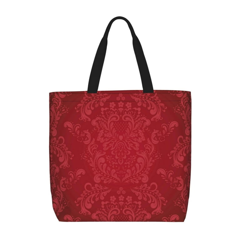 Vsdgher Vintage Burgundy print Tote Bag for Women Shoulder Bag with Zipper Large Shoulder Bag Handle Handbag Portable Washable for Travel Work