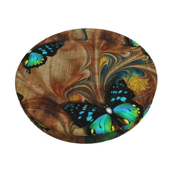 Vsdgher Vintage Butterfly Green Print Stool Covers Round,Stretch Round Stool Covers Washable Stool Cushion Slipcover Elastic Chair Covers for 12-14 Inch Chair