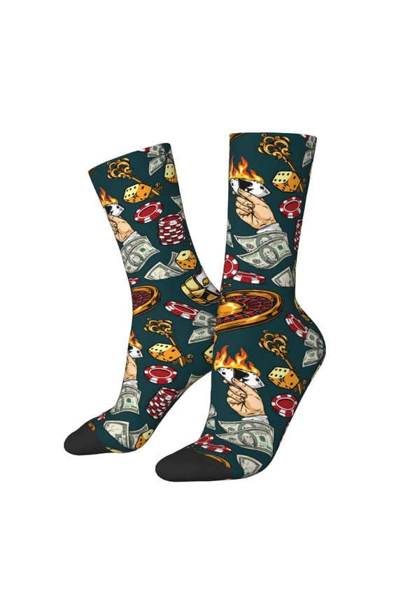 Vintage Casino Chips Crew Socks for Men & Women, Breathable Casual Athletic Ankle Socks