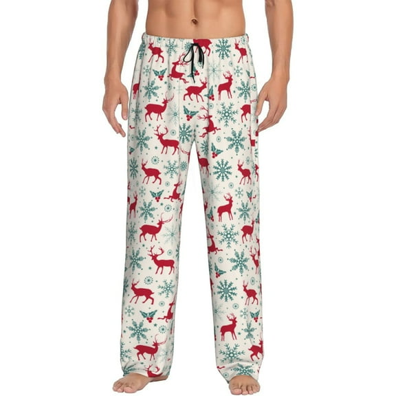 Vsdgher Vintage Christmas Reindeer Mens Pajama Pants Sleep & Lounge Pants, PJ Pants-X-Large