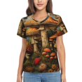 thumbnail image 1 of Vsdgher Vintage Cloud Mushroom Women Shirts V Neck Short Sleeve Tops T-Shirt Basic Tees, S to 3XL3X-Large, 1 of 5