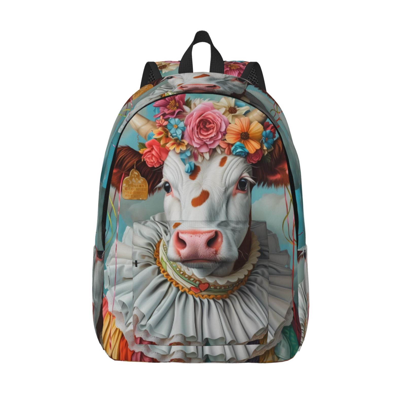 Vsdgher Vintage Colorful Floral Cow Print Canvas Backpack Travel Rucksack Unisex Knapsack 15.7/17.7Inch Laptop Backpack for Work,College -Medium