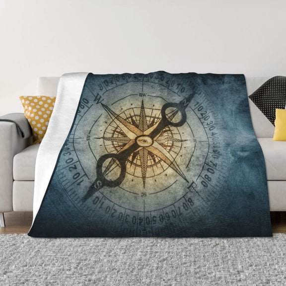 Vsdgher Vintage Compass Pattern Fleece Throw Blanket, Horizontal Fleece Bedding Home Decor for Couch & Bed All Season Use -40"x30"
