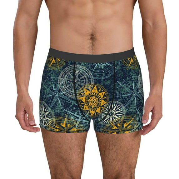 Vsdgher Vintage Compass Pattern Men's Boxer Brief Underwear,Soft Funny Underwear for Men-X-Large