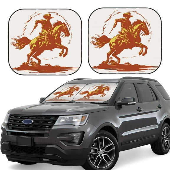 Vsdgher Vintage Cowboy On A Bronco Horse Print Car Windshield Sun Shade, Reflective Sunshade Window Sunshade Sun Visor Protector Fit for Cars,Trucks,SUVs-Small