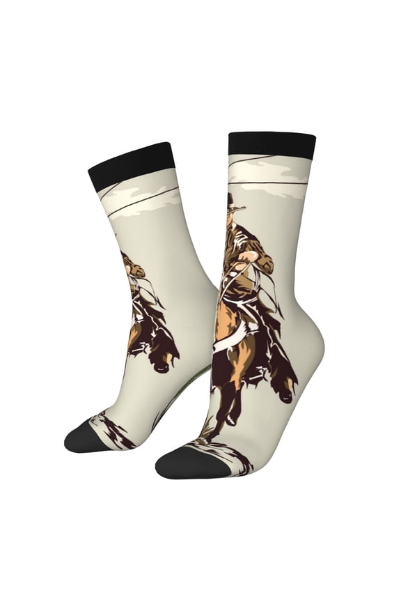 Vintage Cowboy Riding Horse Crew Socks for Men & Women, Breathable Casual Athletic Ankle Socks